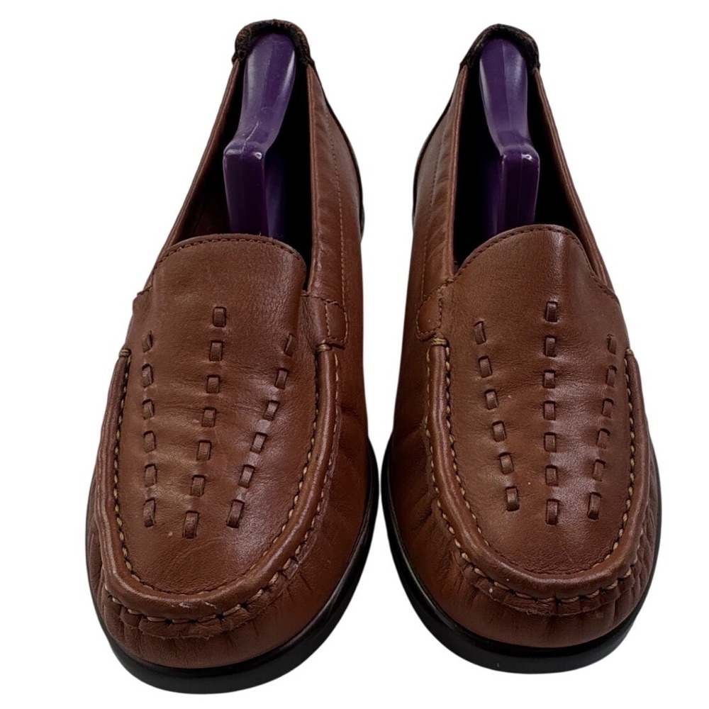 SAS Tripad Comfort Womens 6.5 WW Brown Leather Moc Toe Wedge Loafers USA Made